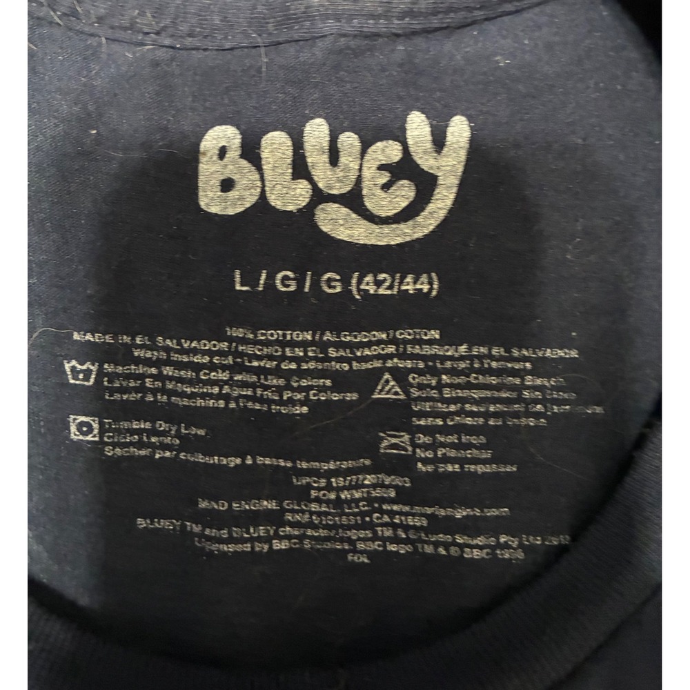Bluey Whaddup Party People Graphic Tee Navy Blue Cotton T-Shirt Mens Large XL - Picture 2 of 2